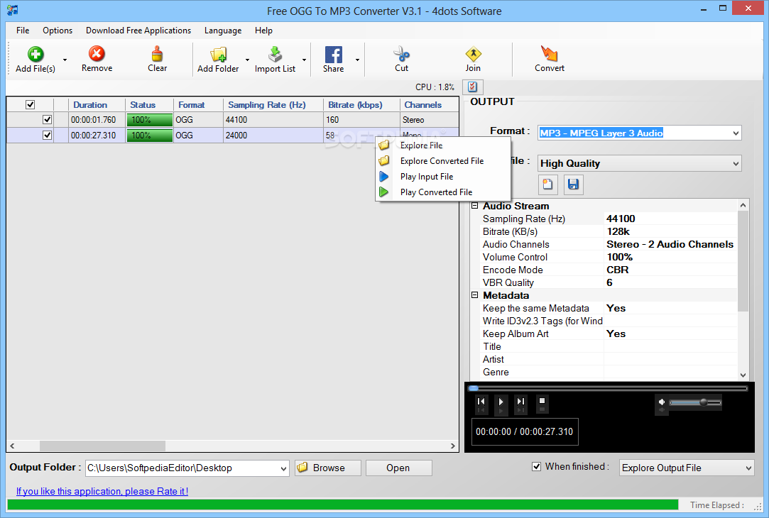 Download Free OGG To MP3 Converter 3.3
