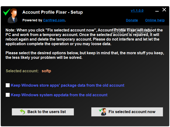 Account Profile Fixer screenshot #1