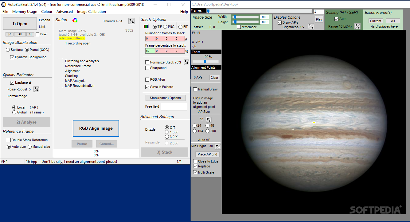Download Utility that comes in handy especially for astronomy passionates who want to view, edit and generate stacked planetary recordings to produce high-quality outputs Free