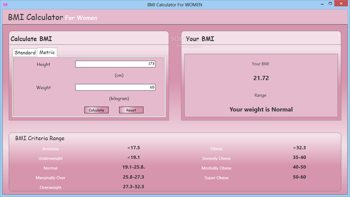 bmi calculator for women with age