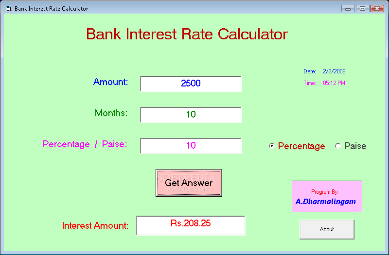 Download Bank Interest Rate Calculator 1.0
