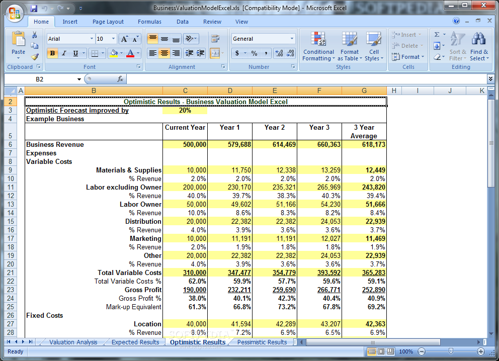 Download Business Valuation Model Excel