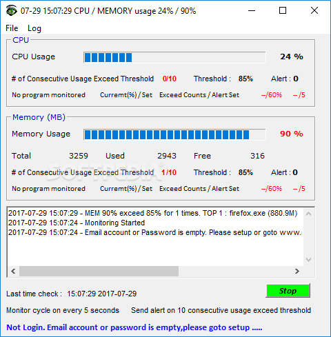 monitorar alerta de uso da CPU