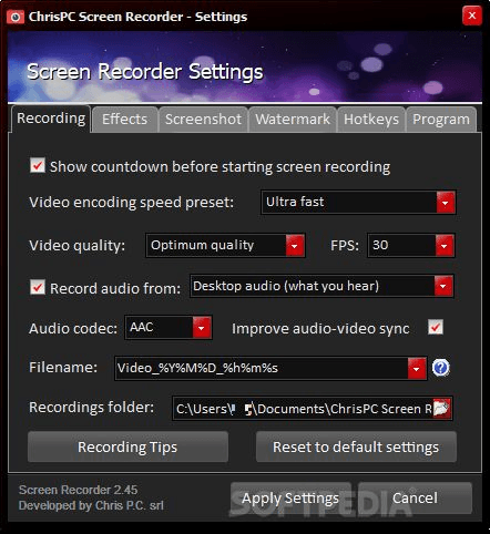 ChrisPC Screen Recorder 2.23.0911.0 free downloads
