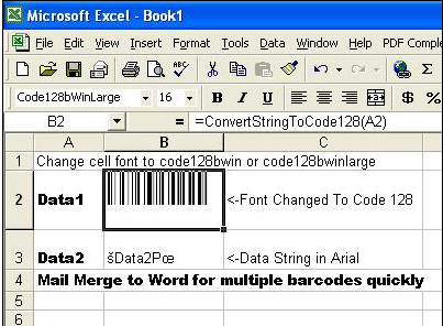 microsoft excel code 128 font