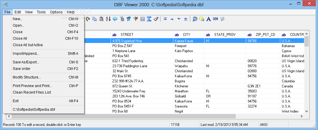 open dbf file