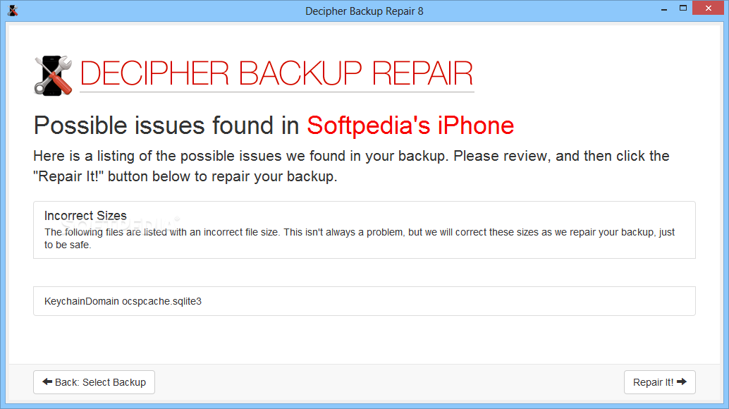 decipher backup repair legit