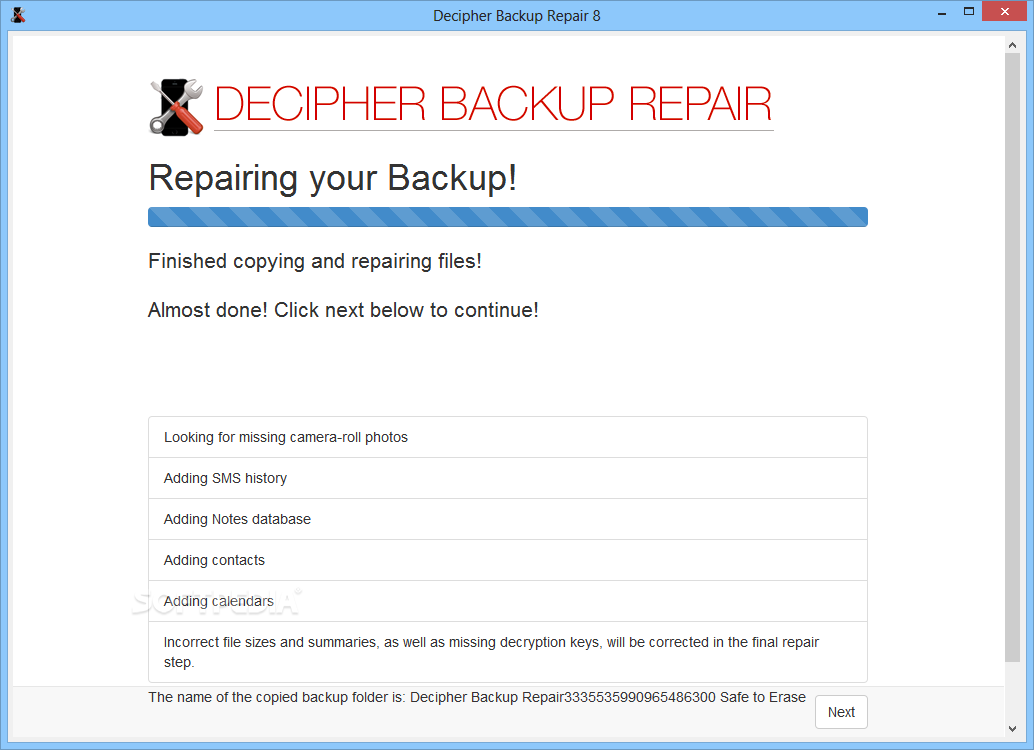 decipher backup repair license code