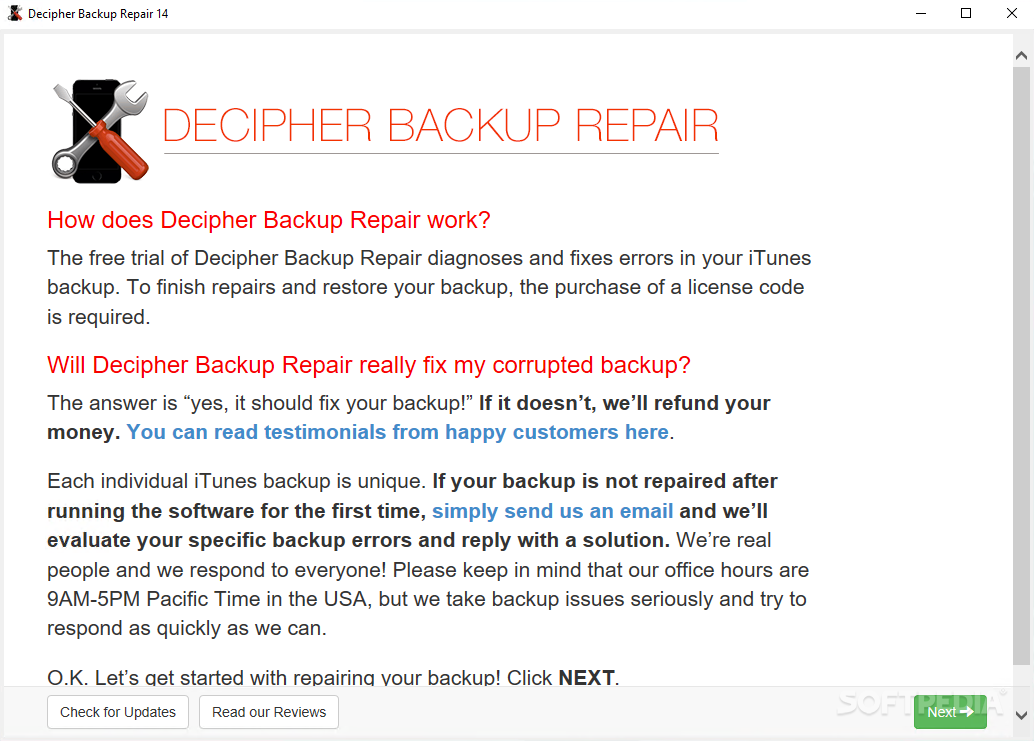 decipher backup repair