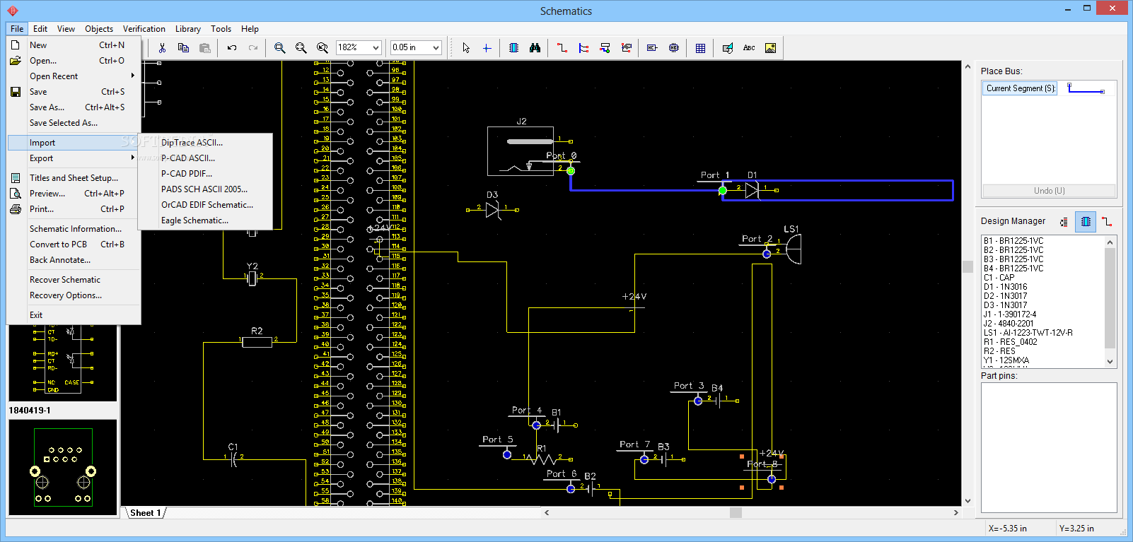 diptrace update pcb from schematics