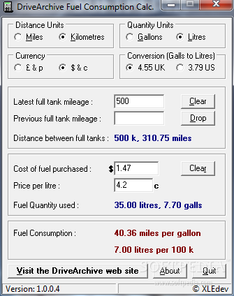 fuel consumption drivearchive calculator runs