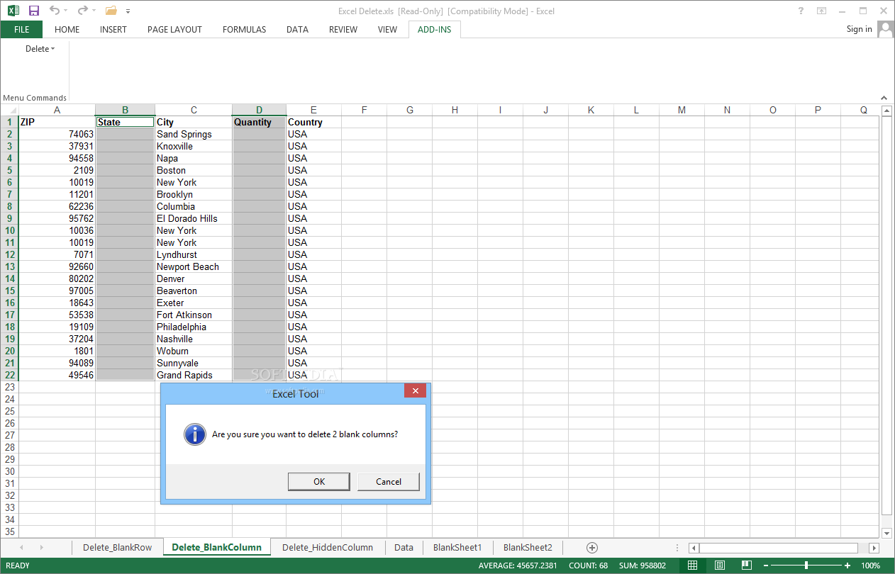 delete blank columns in excel for mac