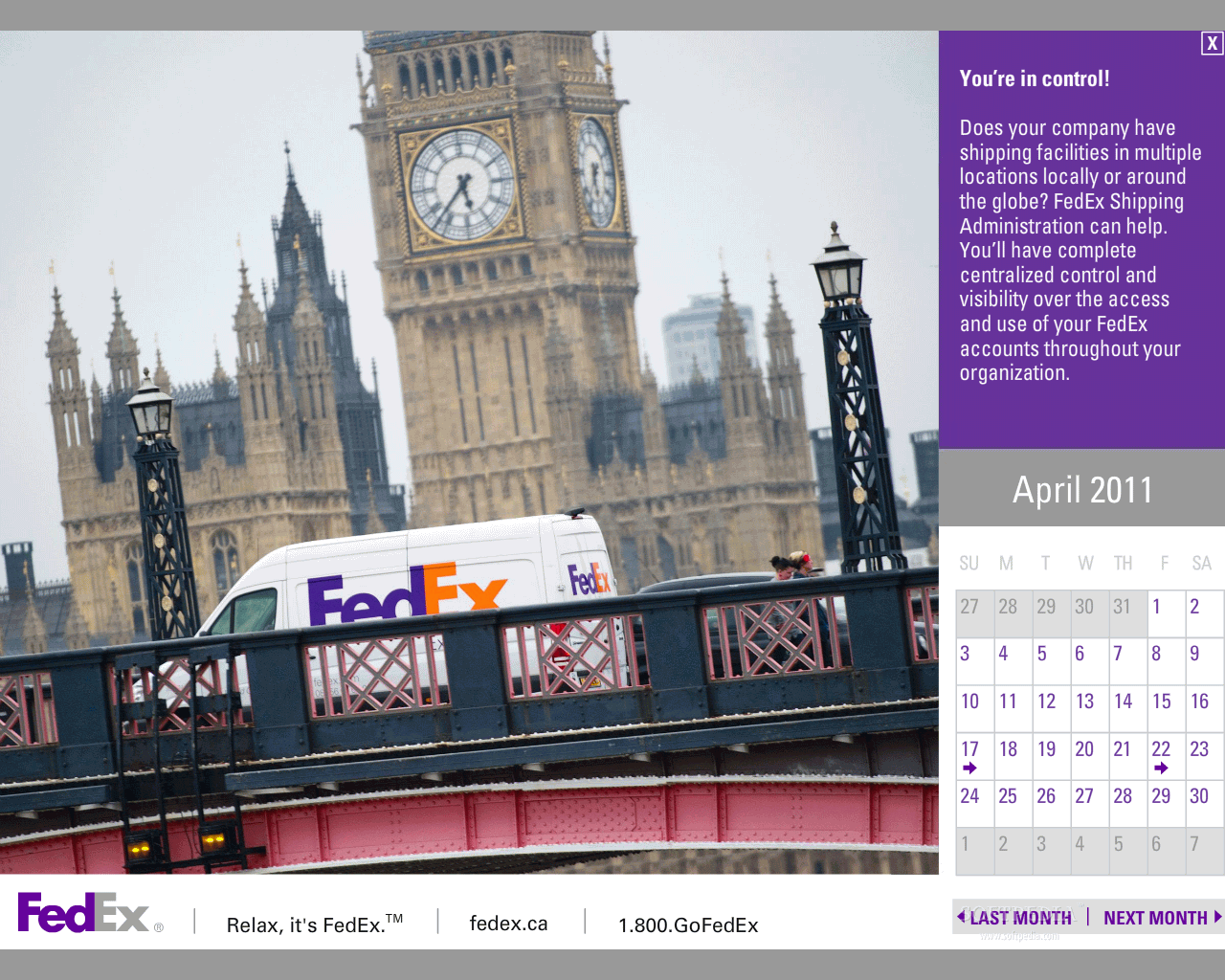 Download FedEx Screensaver Calendar