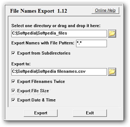list of various exporting files