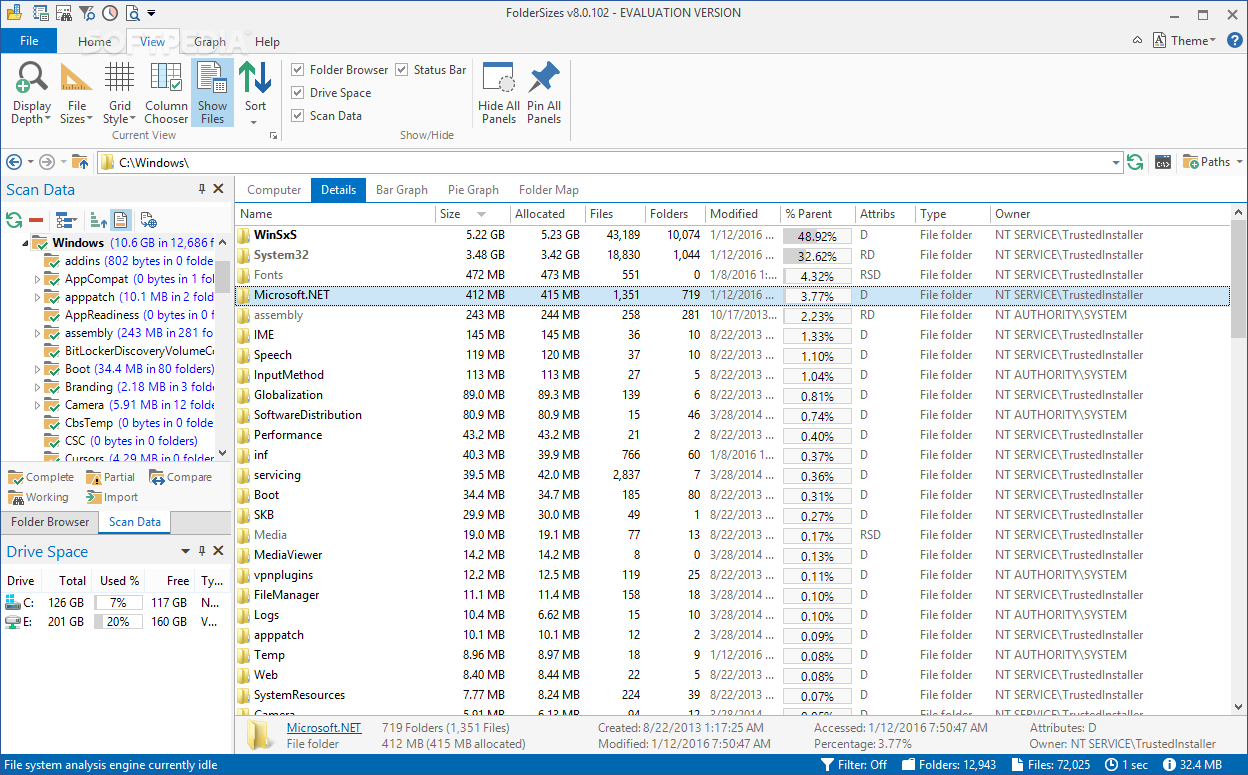 FolderSizes 9.5.425 free instals