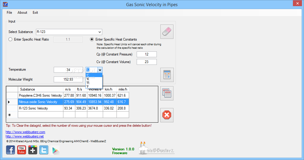 Gas Sonic Velocity in Pipes Calculator screenshot #2