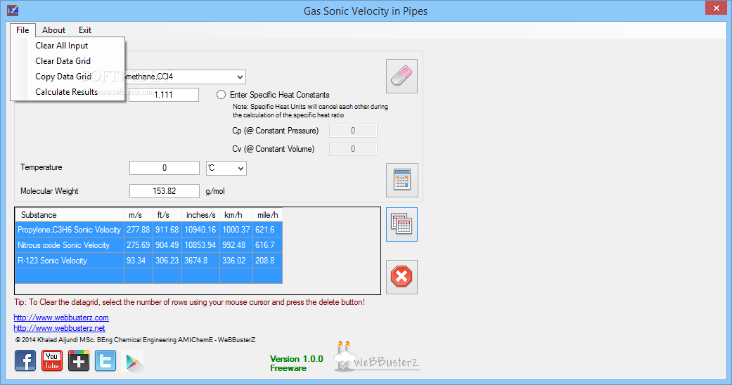 Gas Sonic Velocity in Pipes Calculator screenshot #3