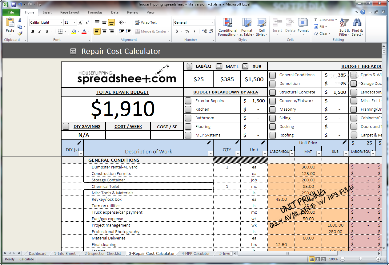 Download House Flipping Spreadsheet 1