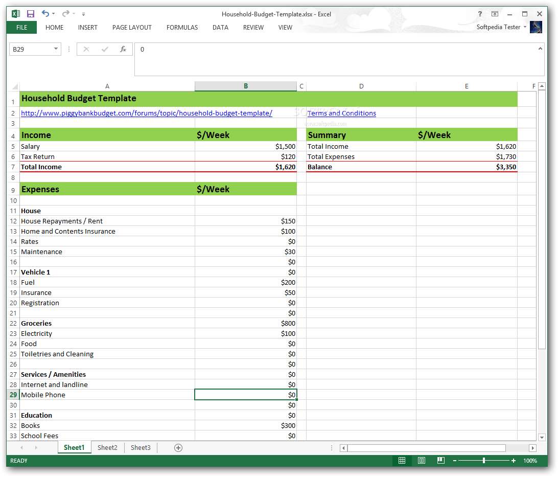 household budget template excel templates