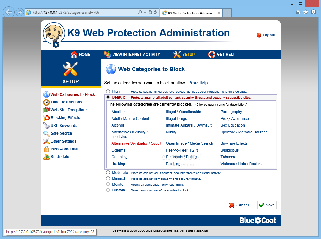 k9 web protection safe search stuck on