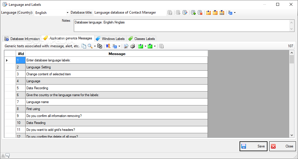 Labels & Messages Editor screenshot #2