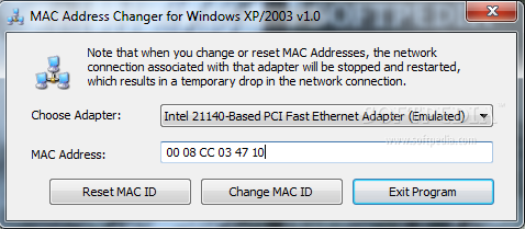 come modificare l'indirizzo mac tramite lo strumento Windows XP