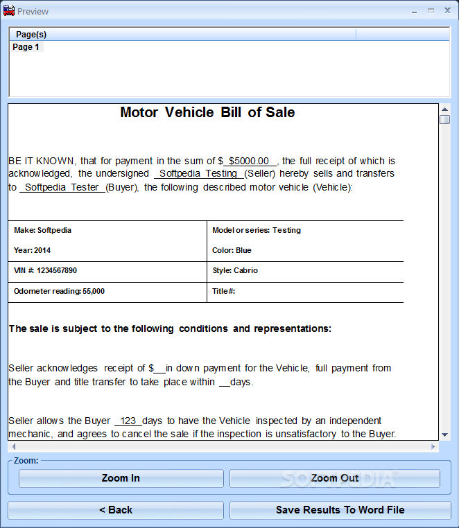 Vehicle Bill Of Sale Word Template