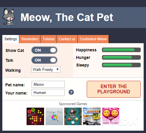 meow the cat pet menu
