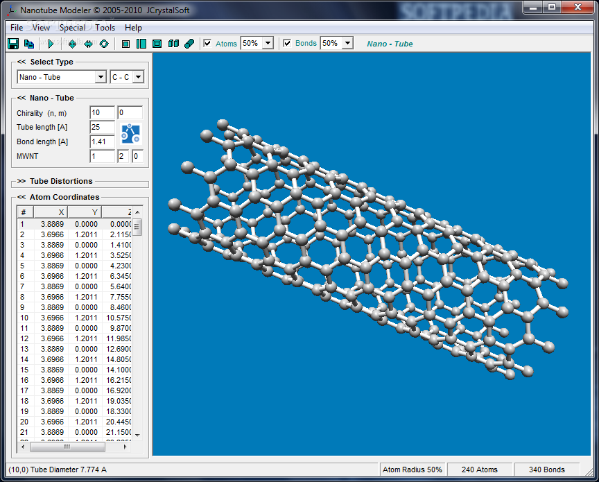 Nanotube Modeler Download Generate x,y, and z coordinates for