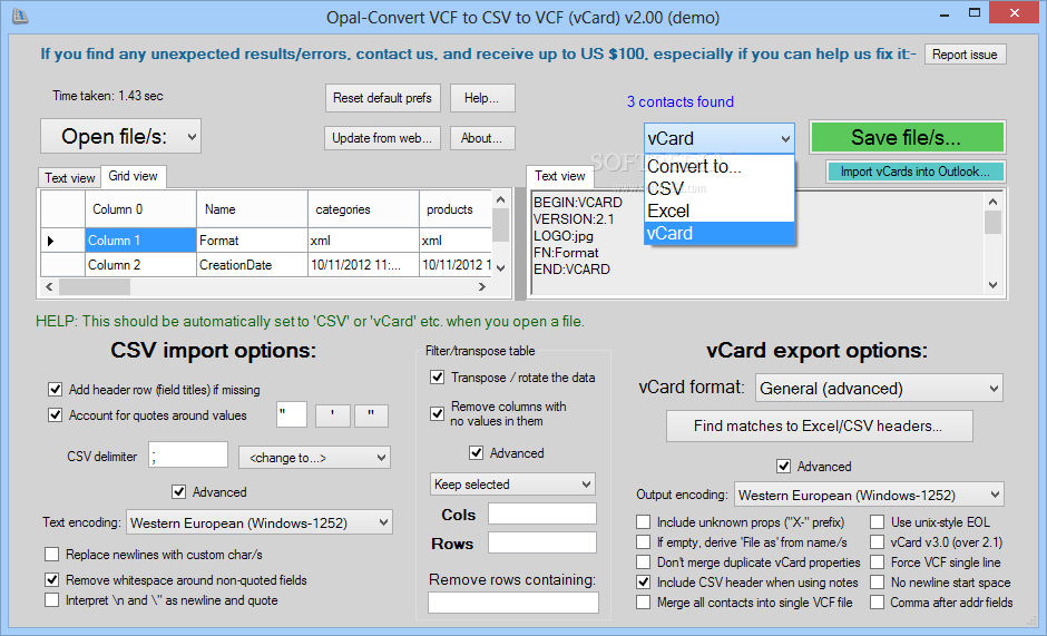 vcf to csv converter software free download