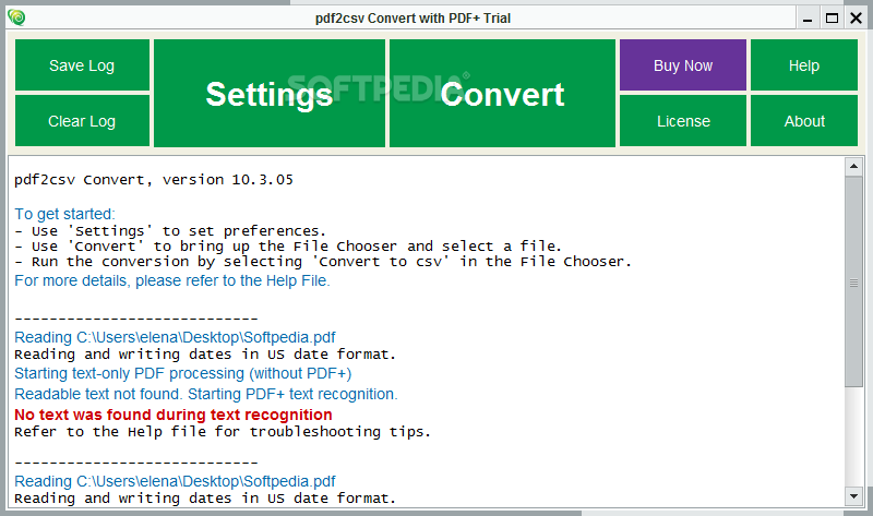 pdf2csv Convert+ - From the File menu, you can load the PDF that you want t...