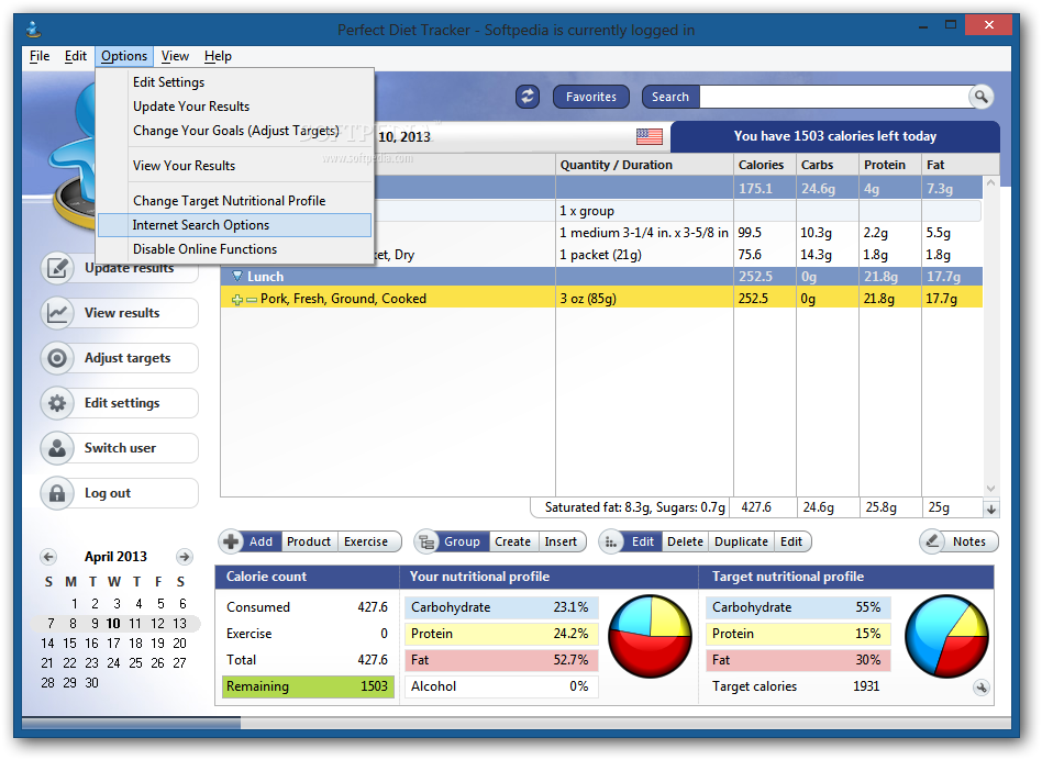 problems registering perfect diet tracker software