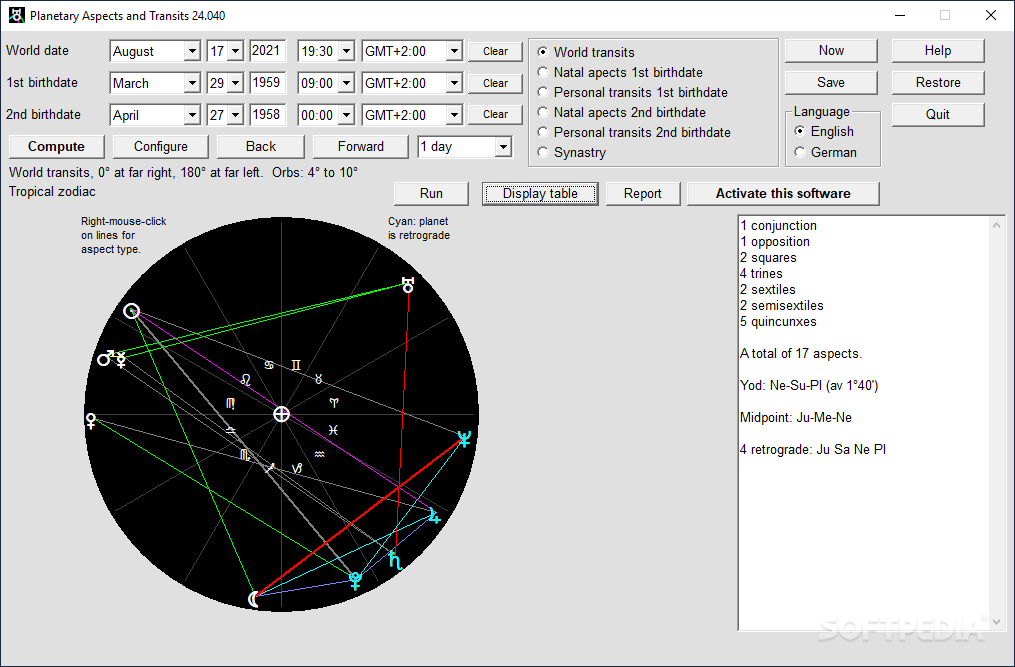 Planetary Aspects and Transits screenshot #1