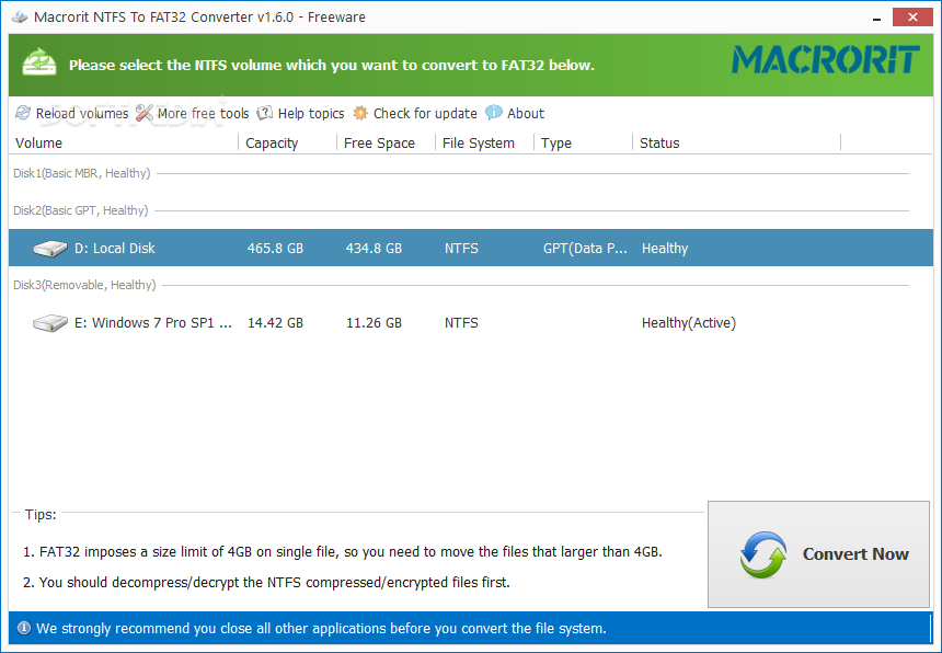 Portable Macrorit NTFS to FAT32 Converter screenshot #0