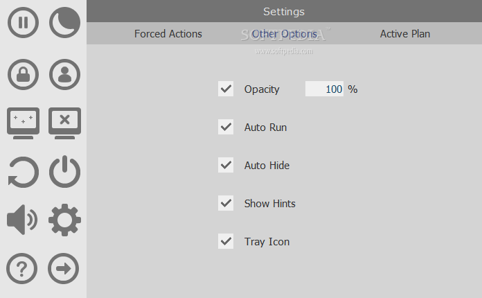 Action option. Hide Tray icon.