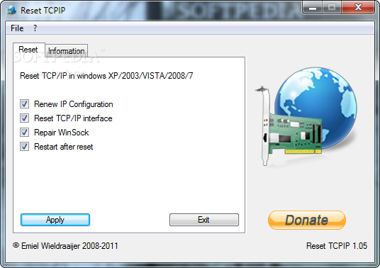 переустановить TCP в Windows 2003