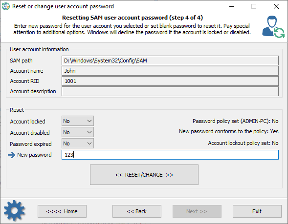 Reset Windows Password screenshot #2