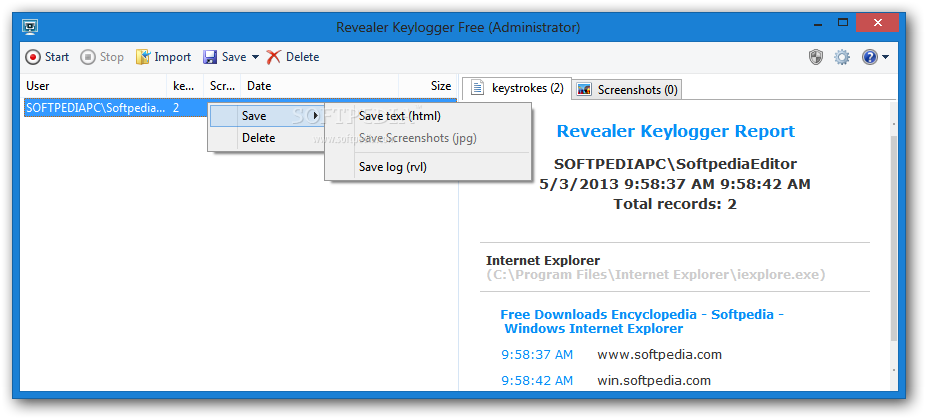 Revealer Keylogger Free screenshot #1
