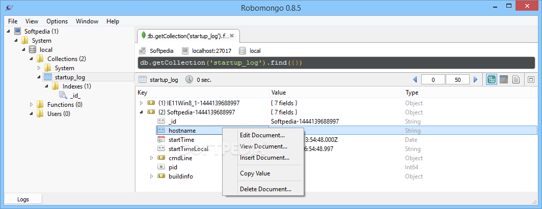 robo 3t create database