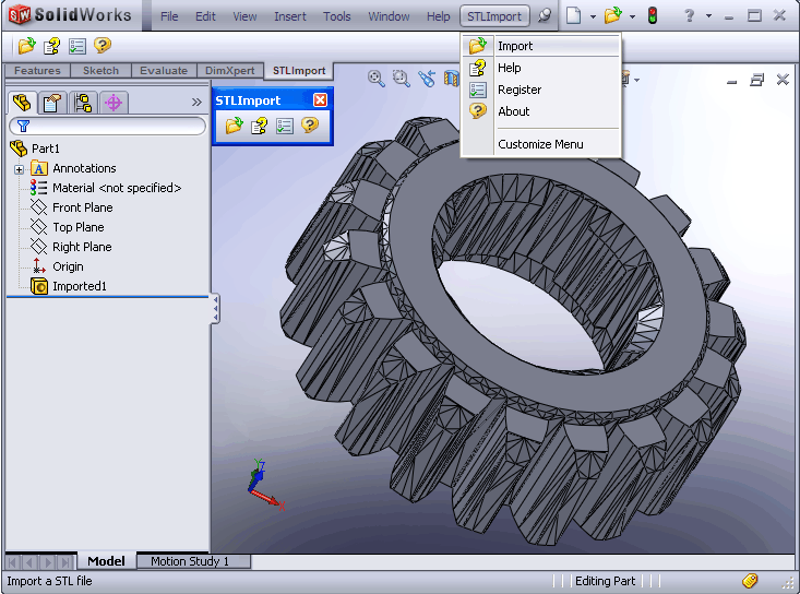 importing stl into solidworks with features