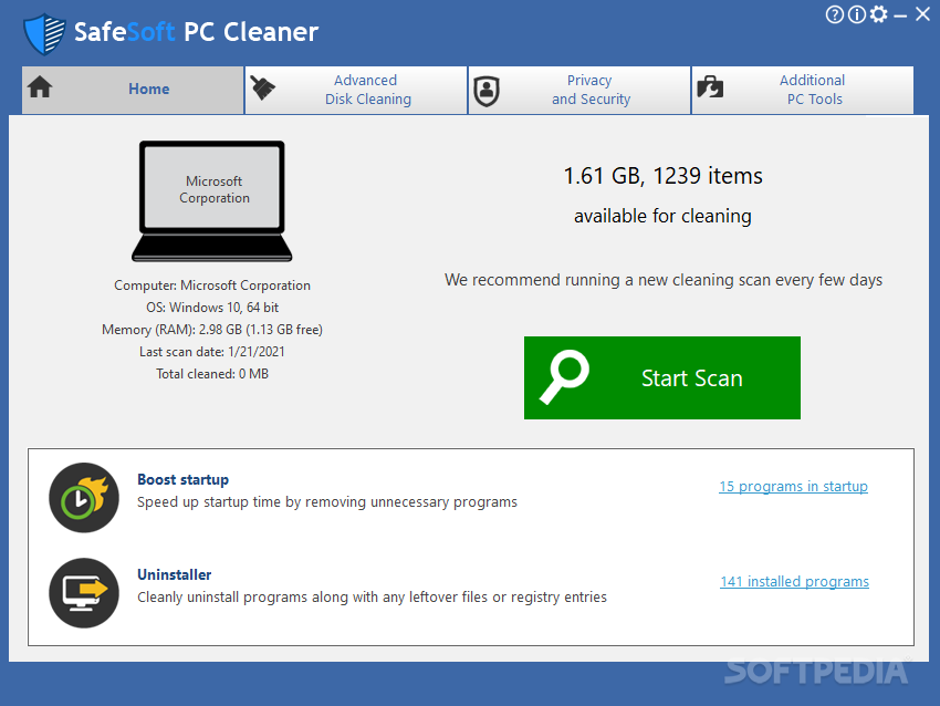SafeSoft PC Cleaner screenshot #0