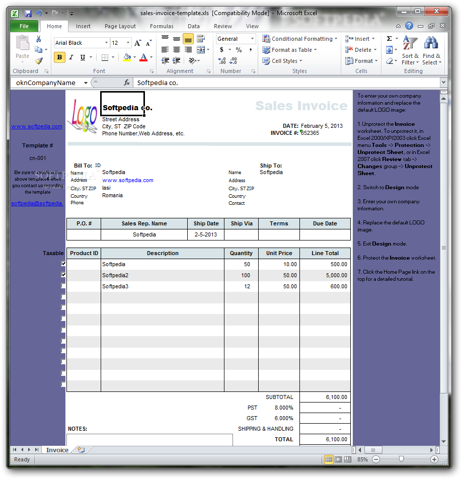 Download Sales Invoice Template Regarding Invoice Template Excel 2013