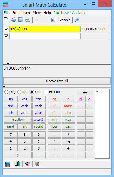 Math calculator for fractions