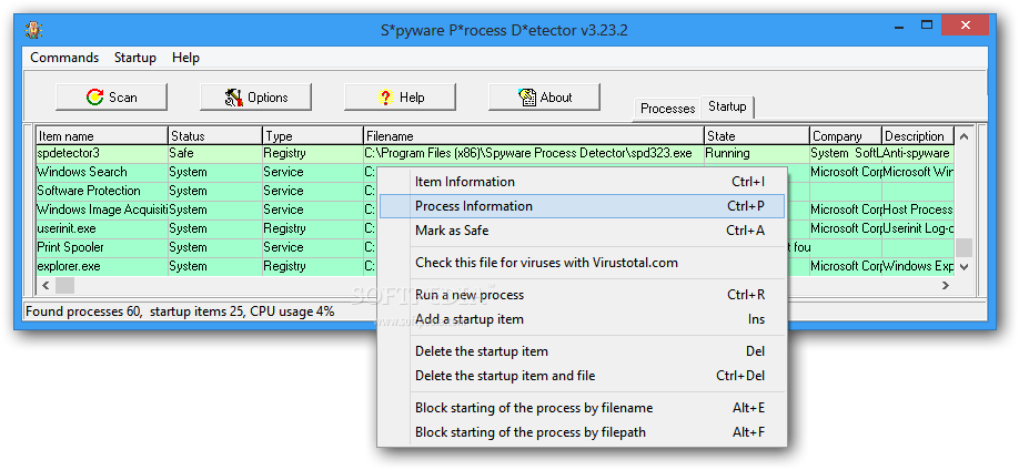 Request software. Spyware process Detector.