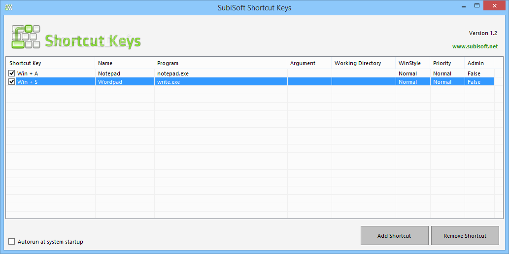 SubiSoft Shortcut Keys screenshot #0