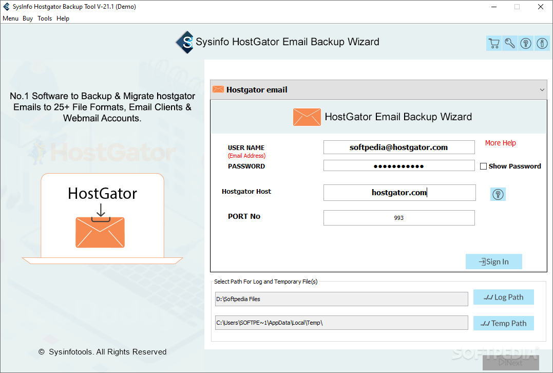 SysInfo HostGator Email Backup Wizard screenshot #0
