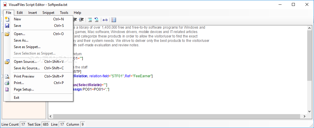 VisualFiles Script Editor screenshot #1