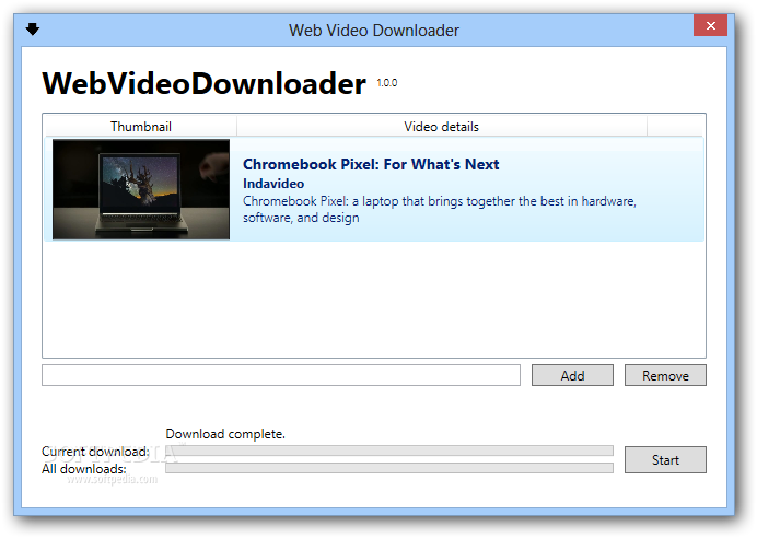 Web Video Downloader - The main window of Web Video Downloader enables you ...
