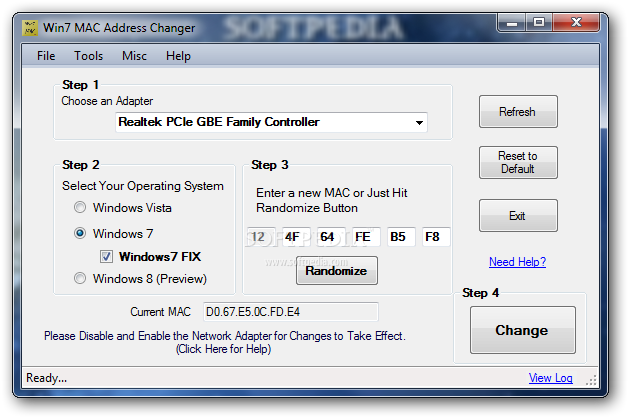 Program for change mac address email
