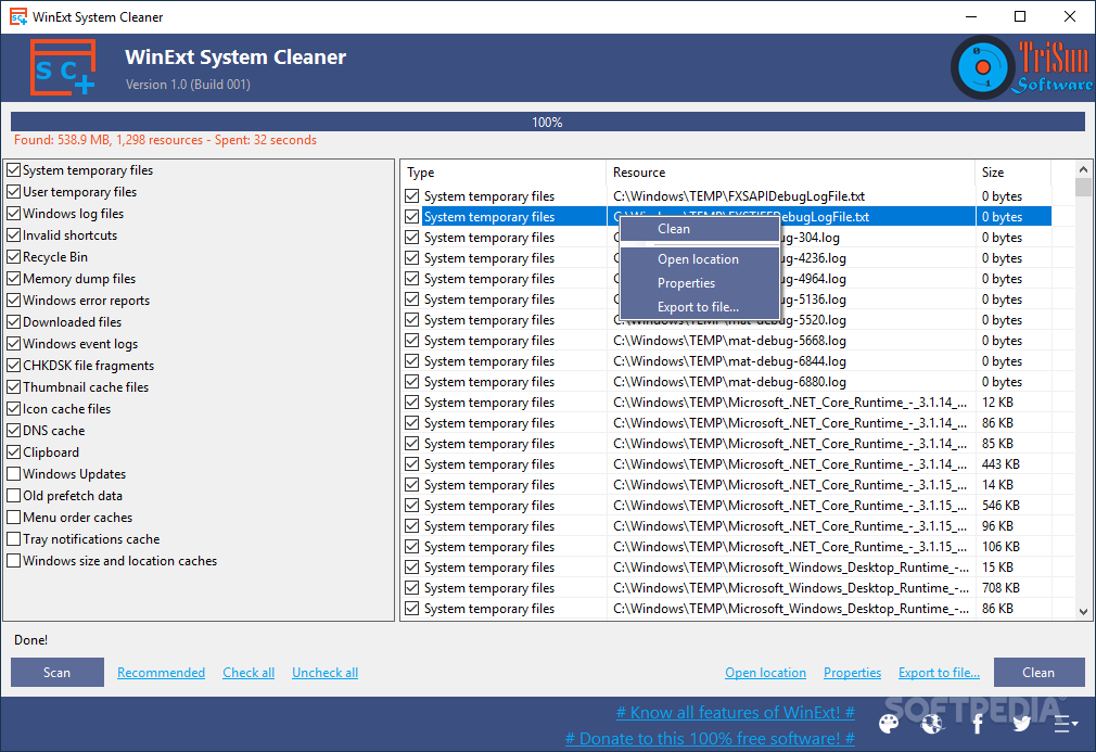 WinExt System Cleaner screenshot #0